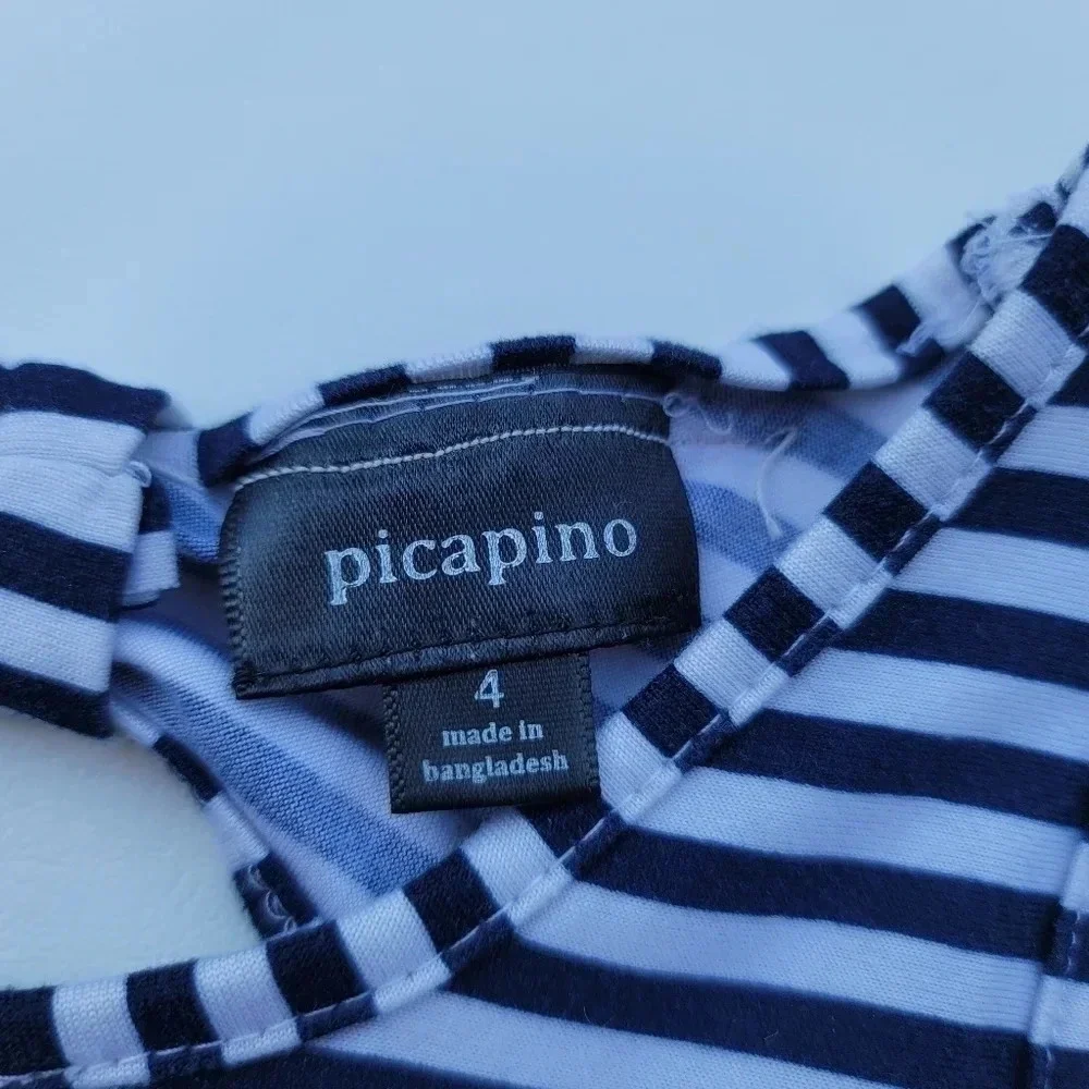 Picapino Girls Stripped Romper Sleeveless Drawstring Waist Navy White sz 4